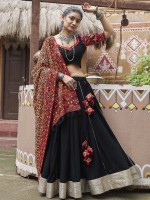 Black Viscose Rayon Readymade Navratri Lehenga Choli